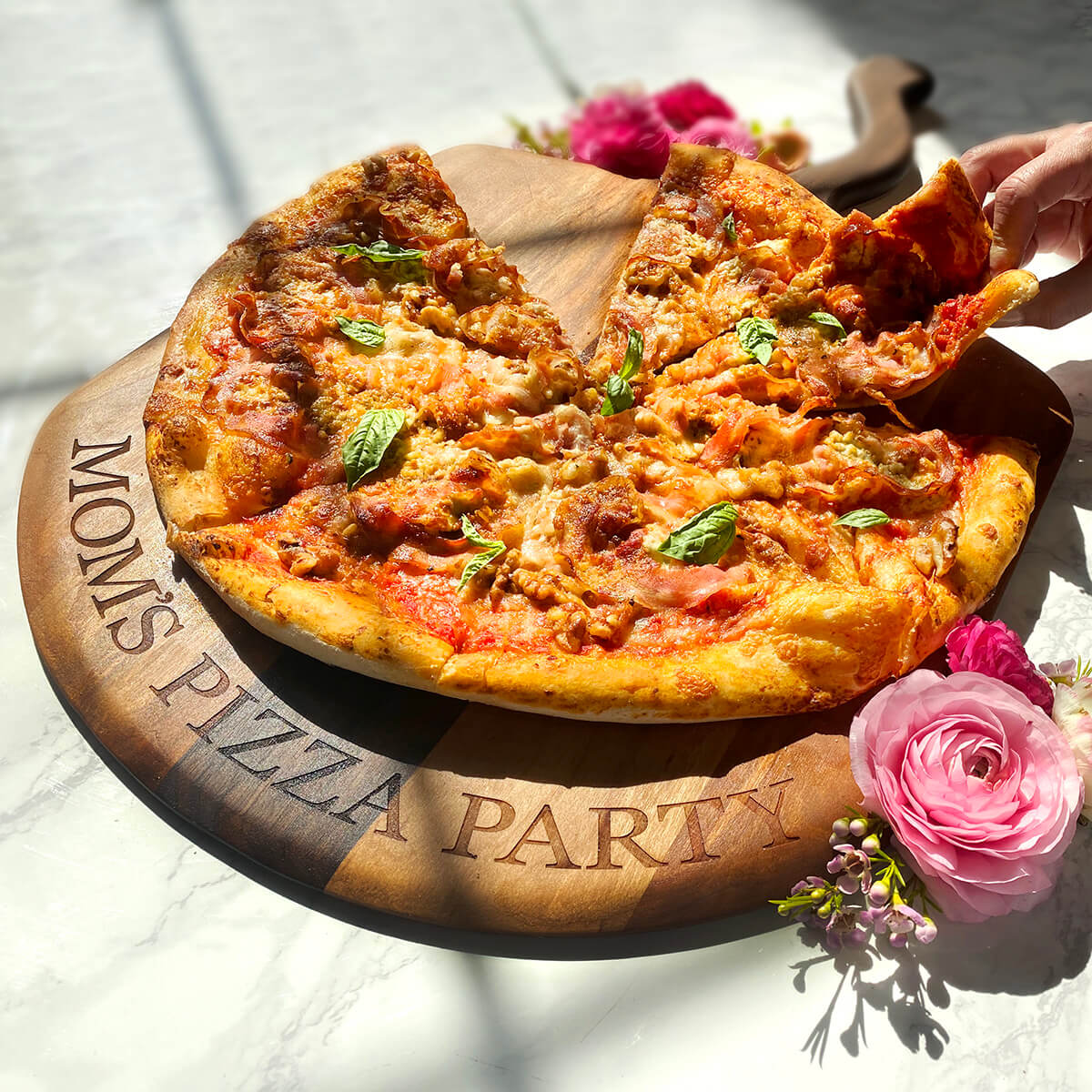 pizza peel, customized with names, walnut and cherry wood
