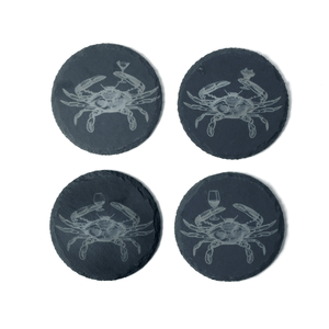 Slate coasters, round with crab artwork laser engraved