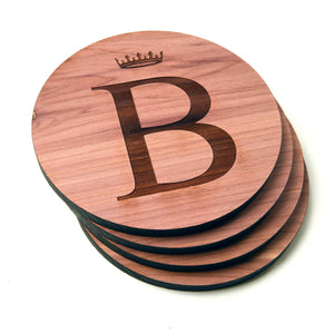 Set of personalized coasters, Initial with suwon on top, cedar wood