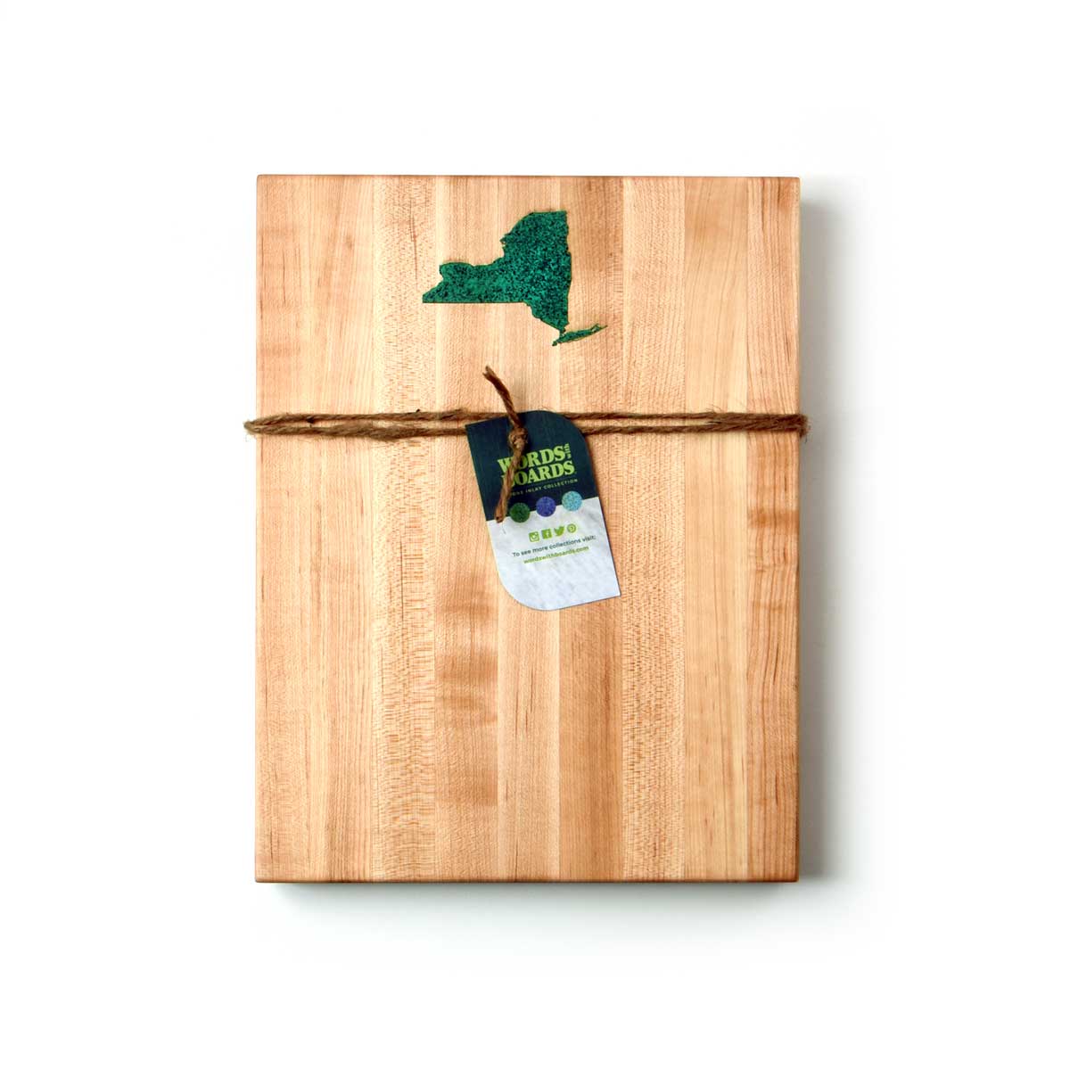 wood board with new york state shaped inlay