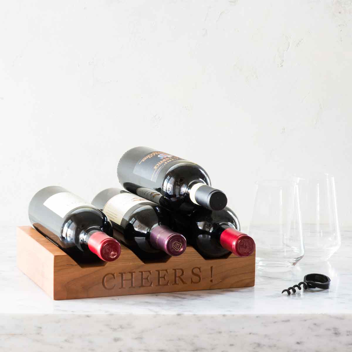 wood wine rack - Cheers! laser engraved in wood